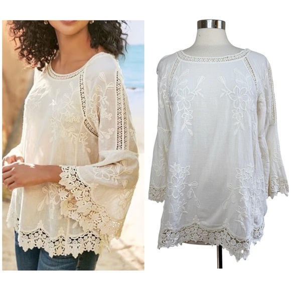 SOFT SURROUNDINGS Embroidered Floral Lace Blouse - Picture 1 of 9